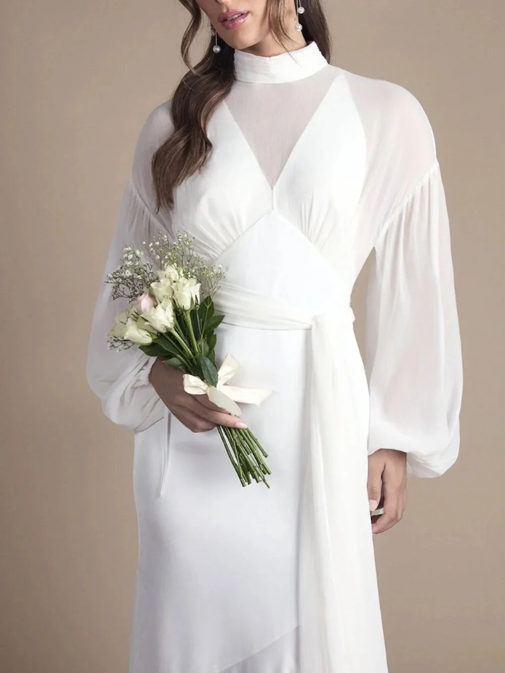 Coast Chiffon Overlay Bohemian Long Sleeve Maxi Wedding Dress - Picture 2 of 4